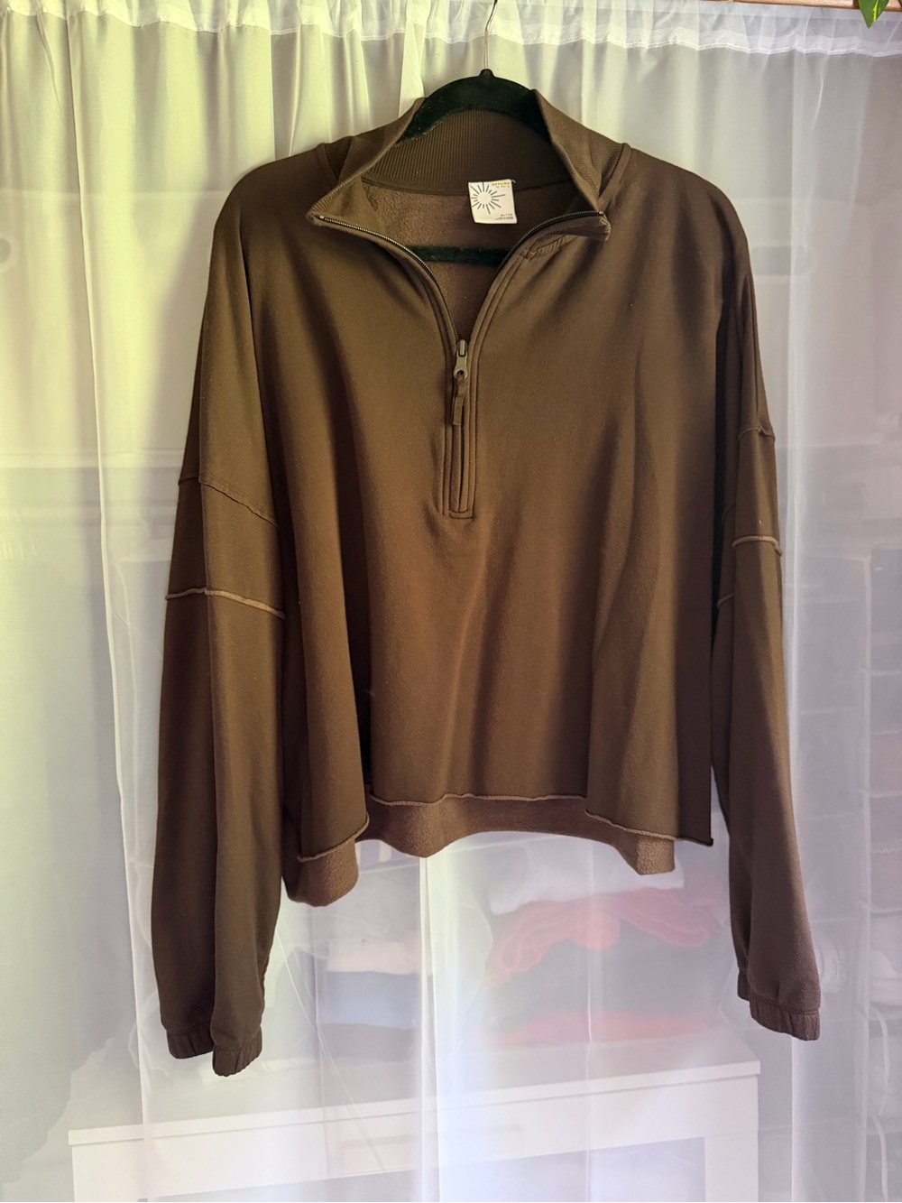Offline by Aerie Brown Half-Zip Pullover Sweater